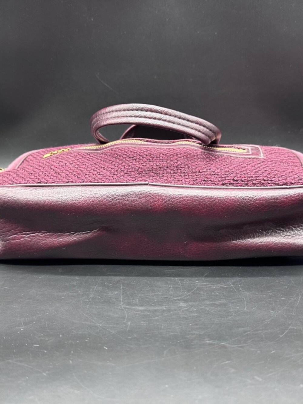 Vintage Purse Handbag 1970s Burgundy Woven Faux Leather Dual Handles Retro Fashi - Picture 6 of 12